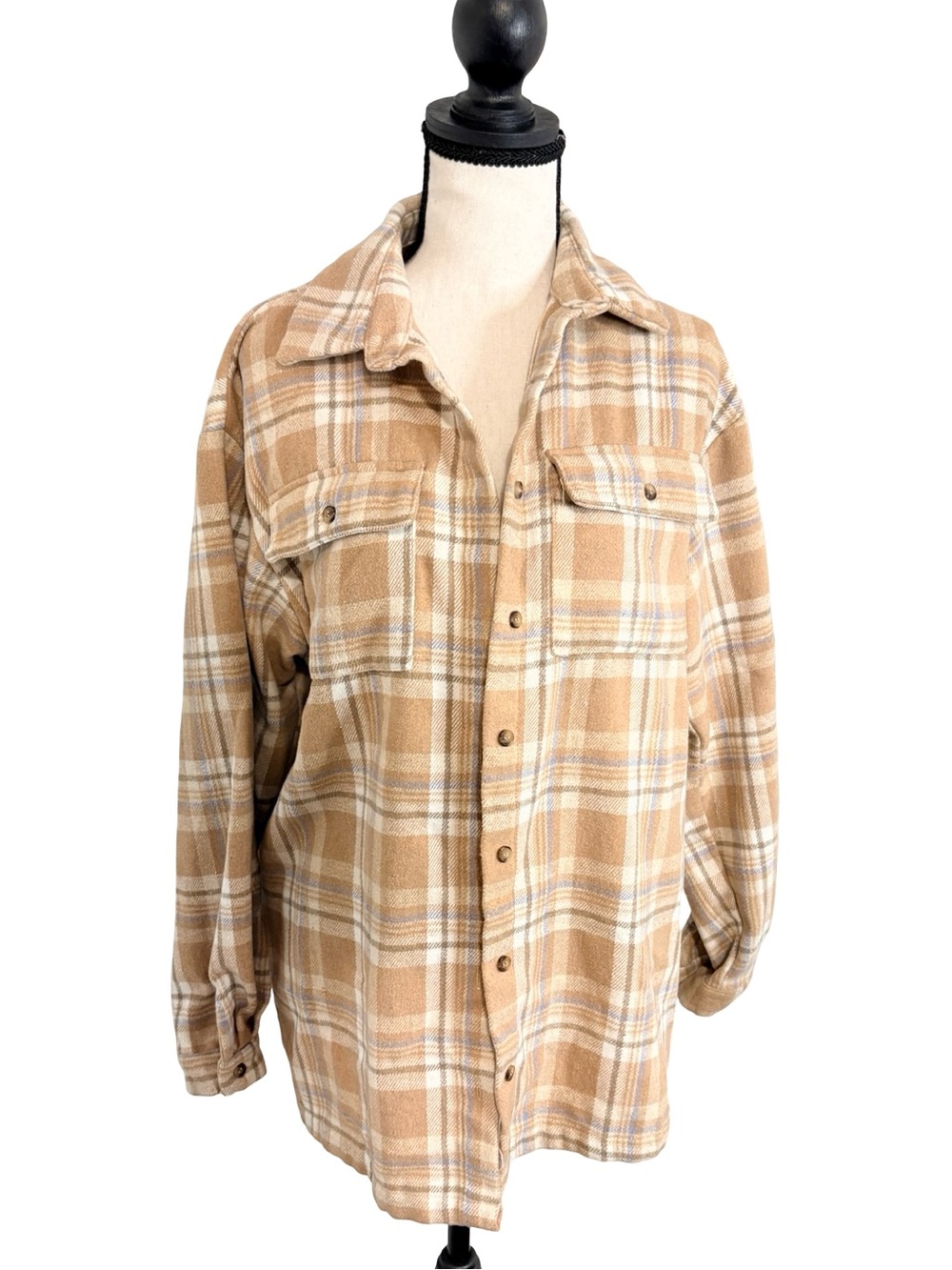 Princess Polly Beige Plaid Overshirt Shacket Button Front Jacket US 4‎